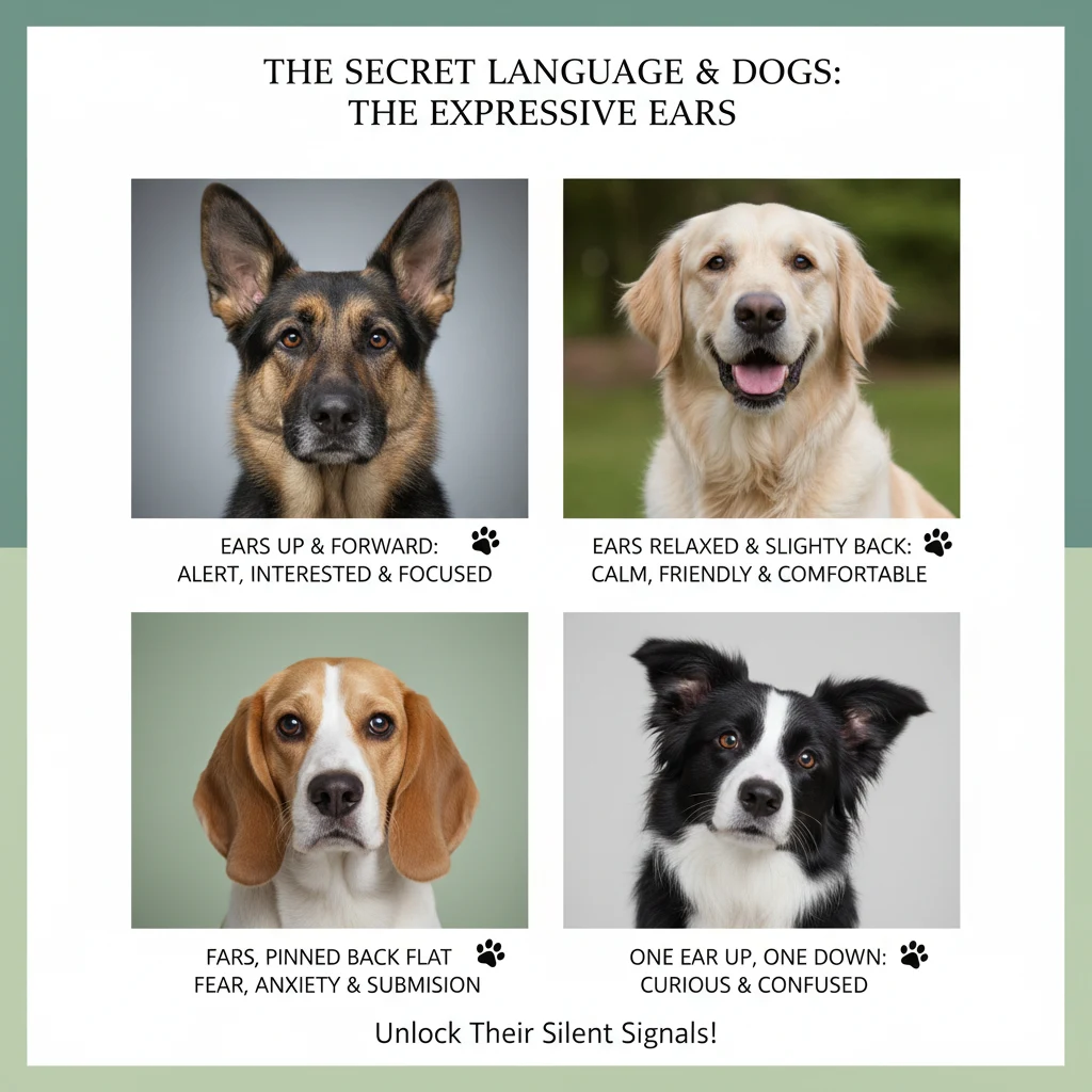 dog body language, canine communication, dog tail wags, dog ear positions, dog barks, dog growls, understanding dogs, dog behavior, pet communication, dog emotions.