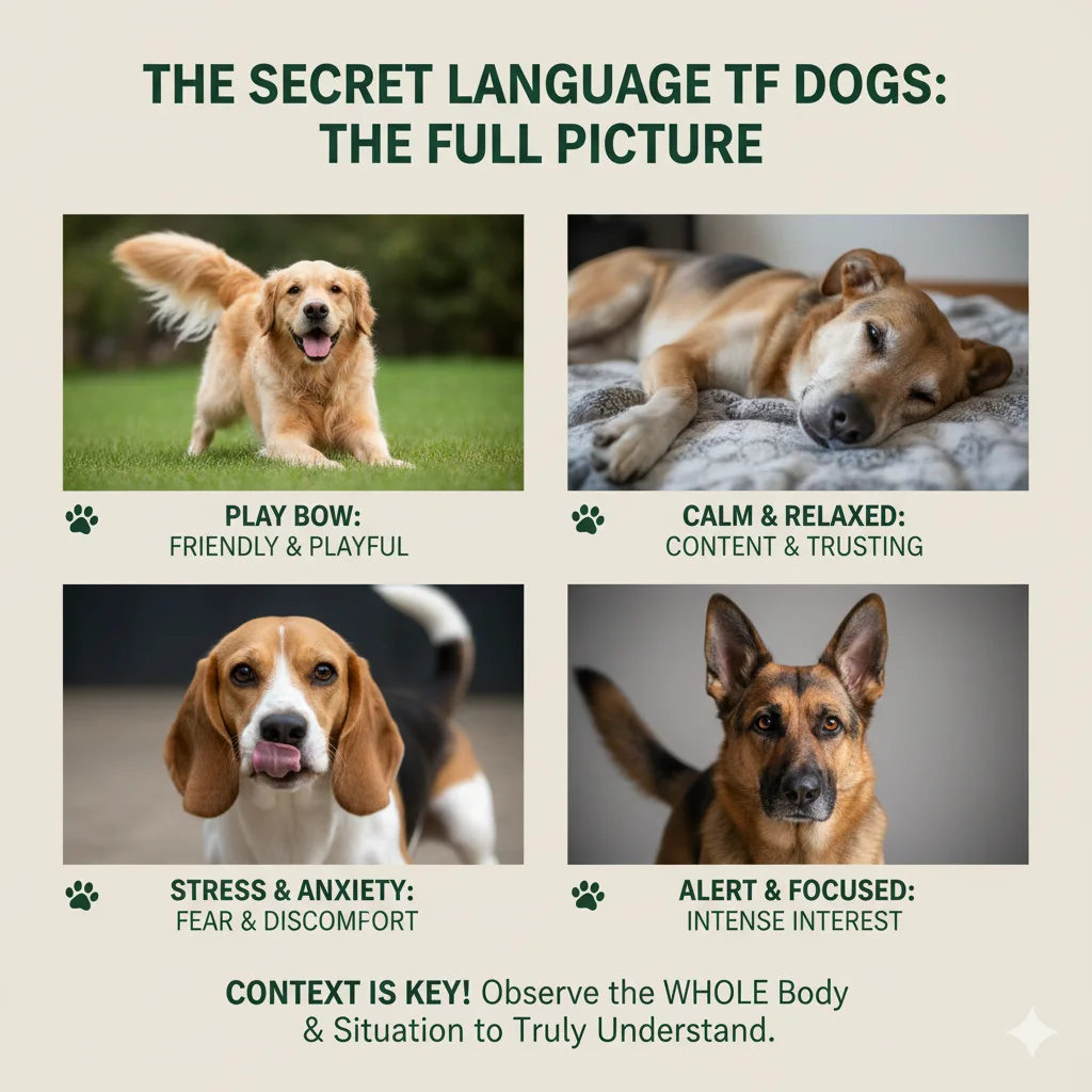 dog body language, canine communication, dog tail wags, dog ear positions, dog barks, dog growls, understanding dogs, dog behavior, pet communication, dog emotions.