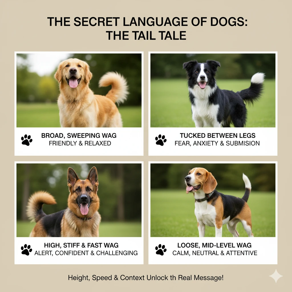 dog body language, canine communication, dog tail wags, dog ear positions, dog barks, dog growls, understanding dogs, dog behavior, pet communication, dog emotions.